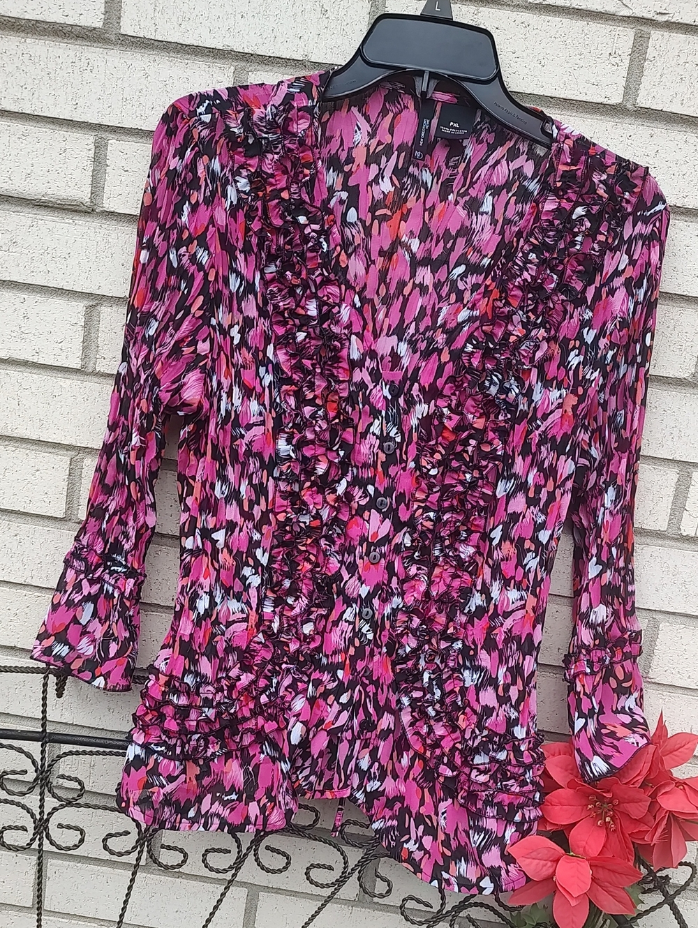 New Directions// Ruffled V-Neck Blouse - Picture 2 of 10